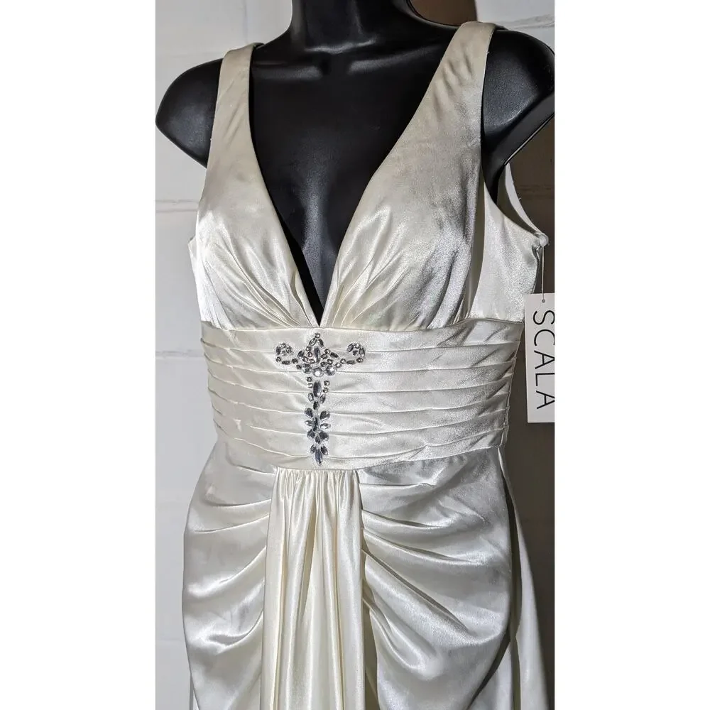 Scala Cream Satin Long Formal Evening Dress - Picture 2 of 8